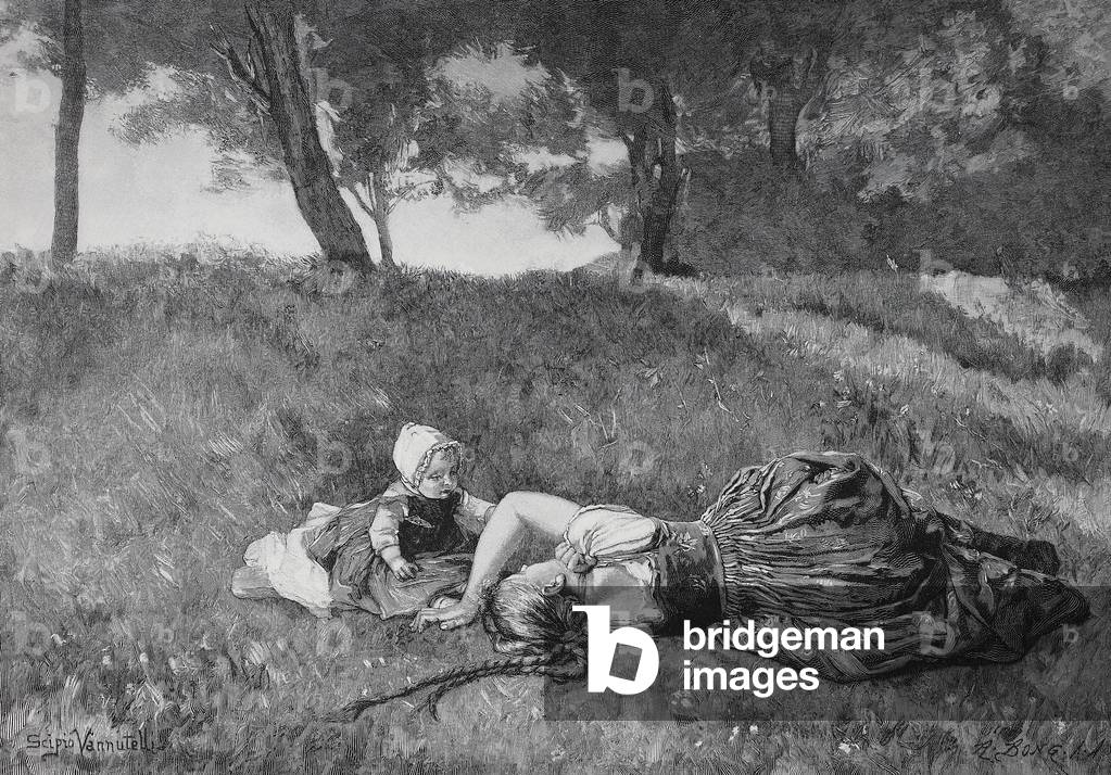 "Due sorelle sul prato" 1880, b/w