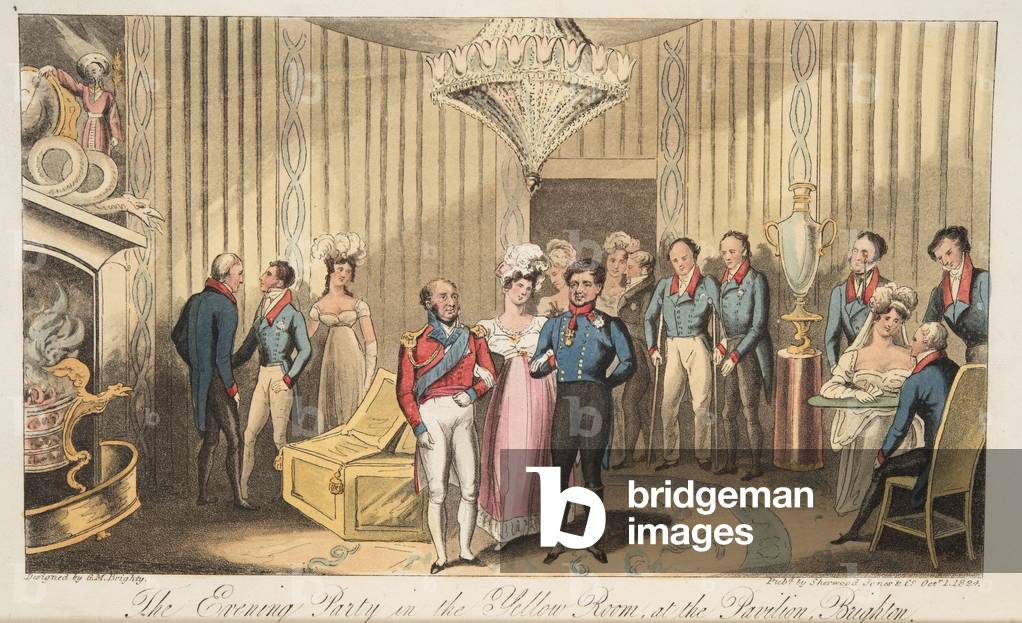 la sera festa al padiglione, Brighton, da «The English Spy», pub. 1824 (incisione colorata a mano)