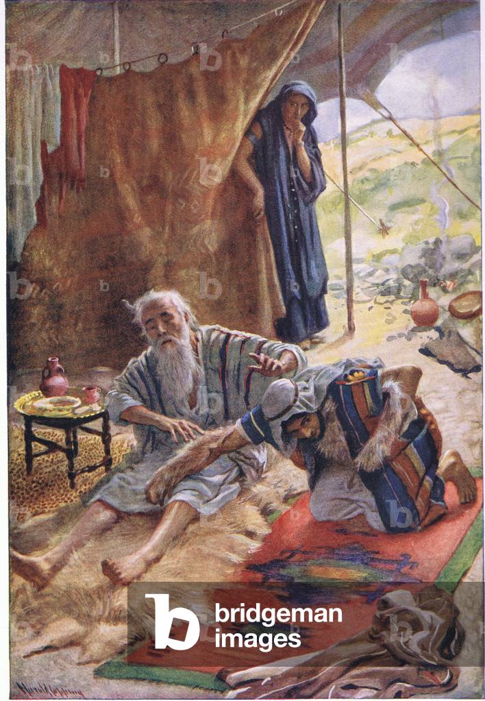 Isaac segnete seinen Sohn Jacob, Illustration aus 'Pictures That Teach The Crown Serie', 1920 (Farblitho)