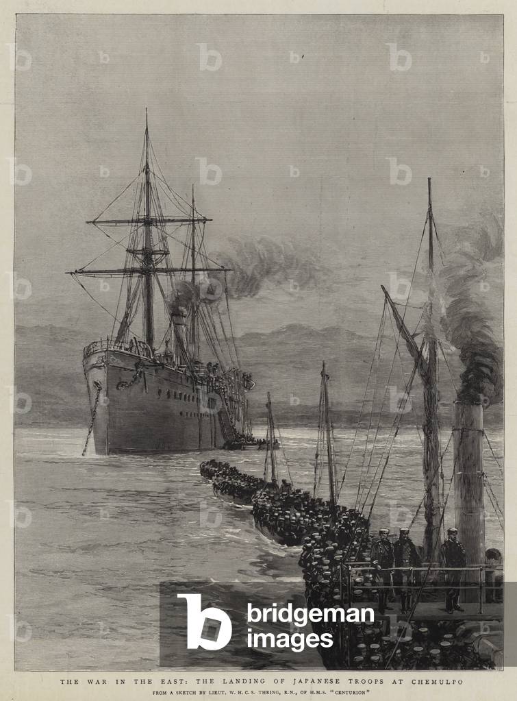The War in the East, the Landing of Japanese Troops at Chemulpo (engraving)