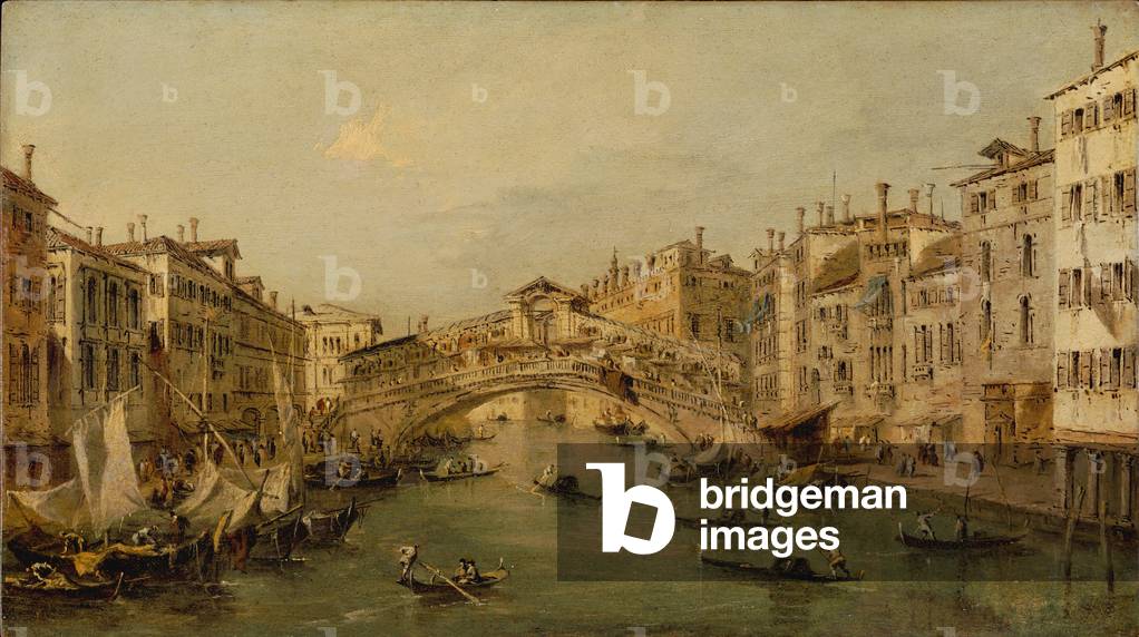 Bild von Gemälde "Venedig: Der Rialto (Öl auf Holz)" von Francesco Guardi, b/w