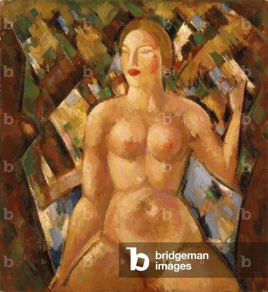 Seduto nudo tra alberi, 1928 (pittura ad olio su tela)