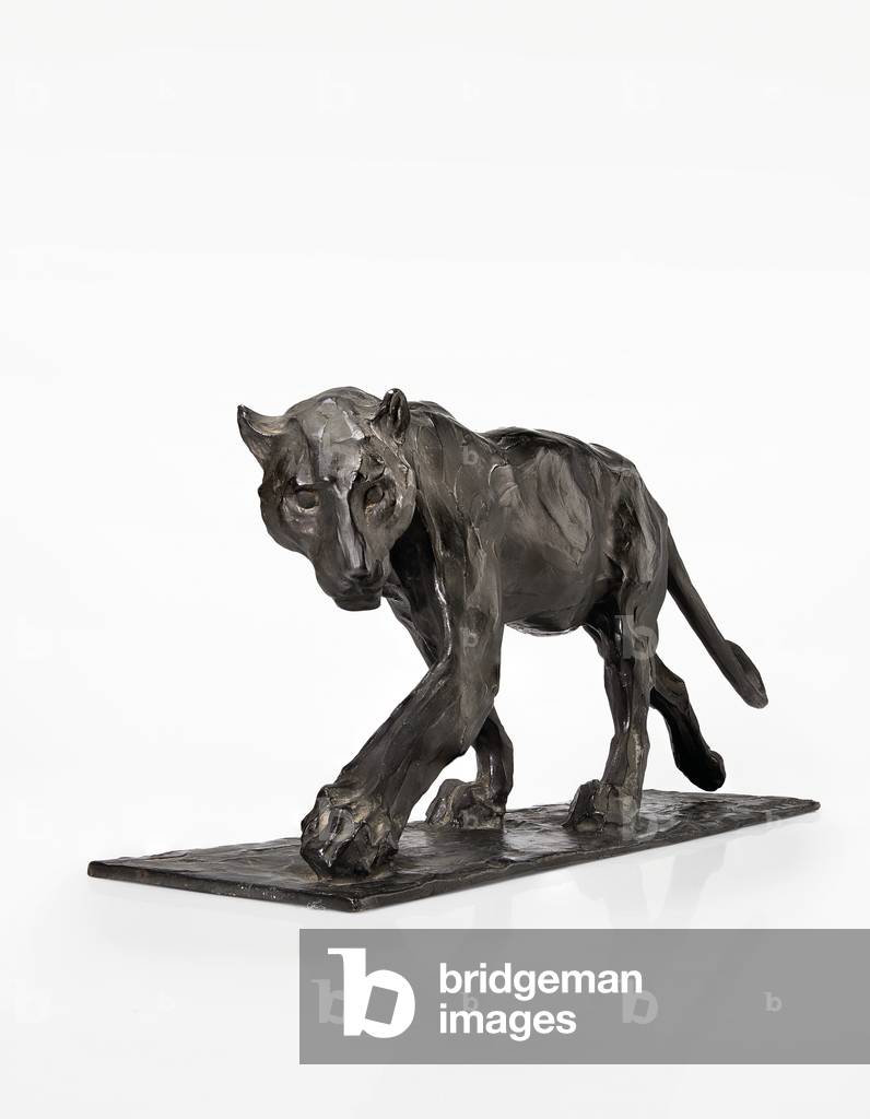 Panther walking by Rembrandt Bugatti, b/w