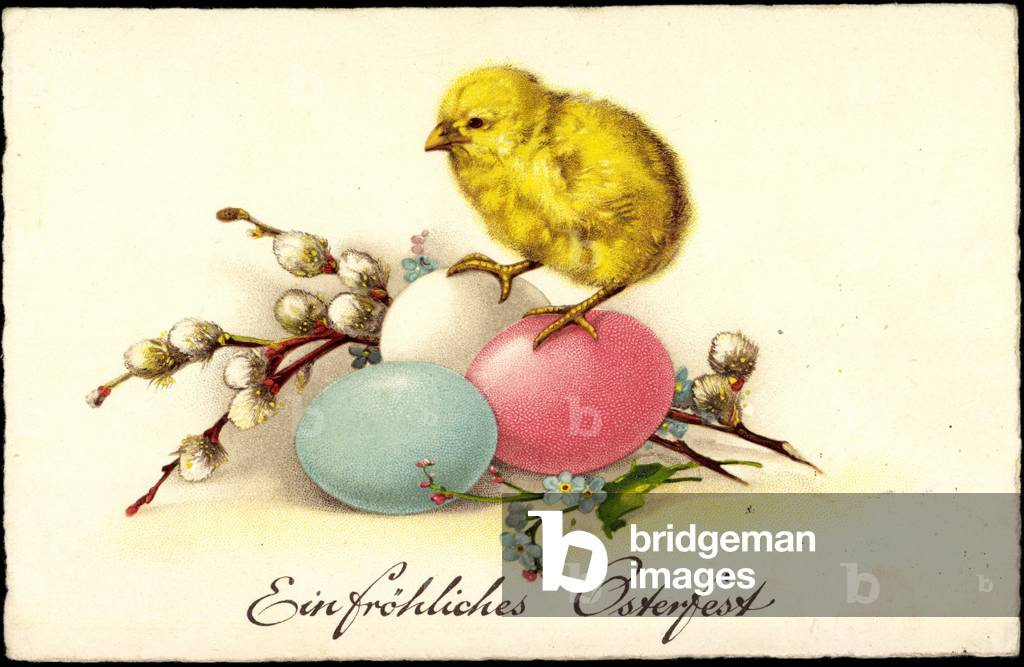 Künstler Frohe Ostern, Küken auf Ostereiern