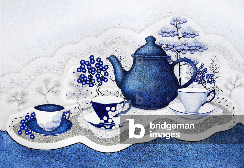 Scena del set da tè Willow, c. 2017 (penna, inchiostro e matita)