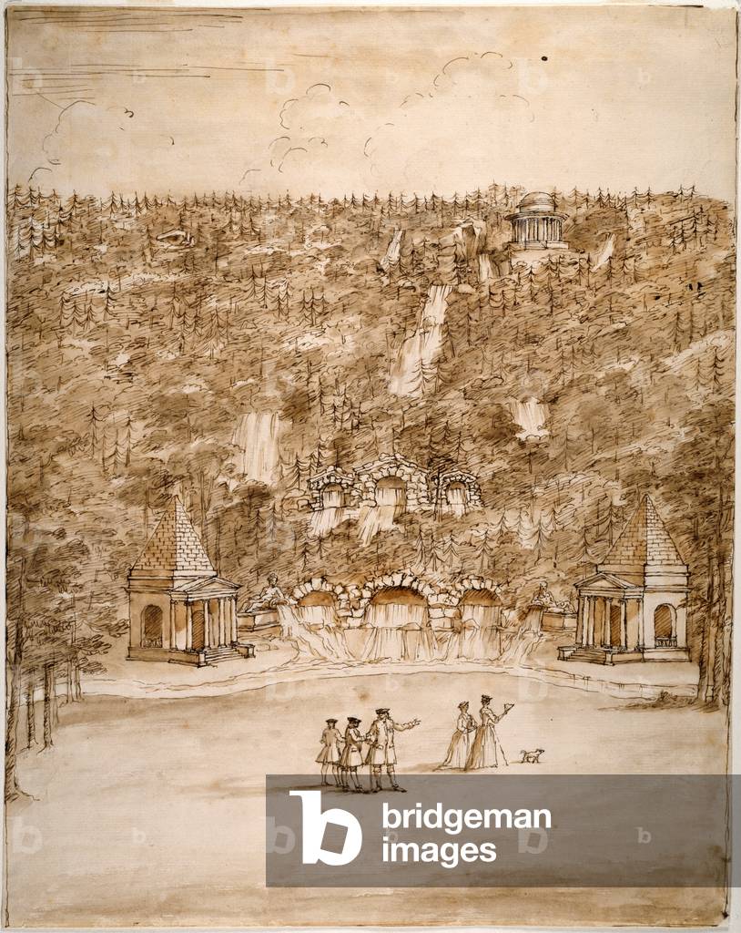Chatsworth: design for a Cascade, early 1740s (pen and brown ink with brown wash over pencil on paper)