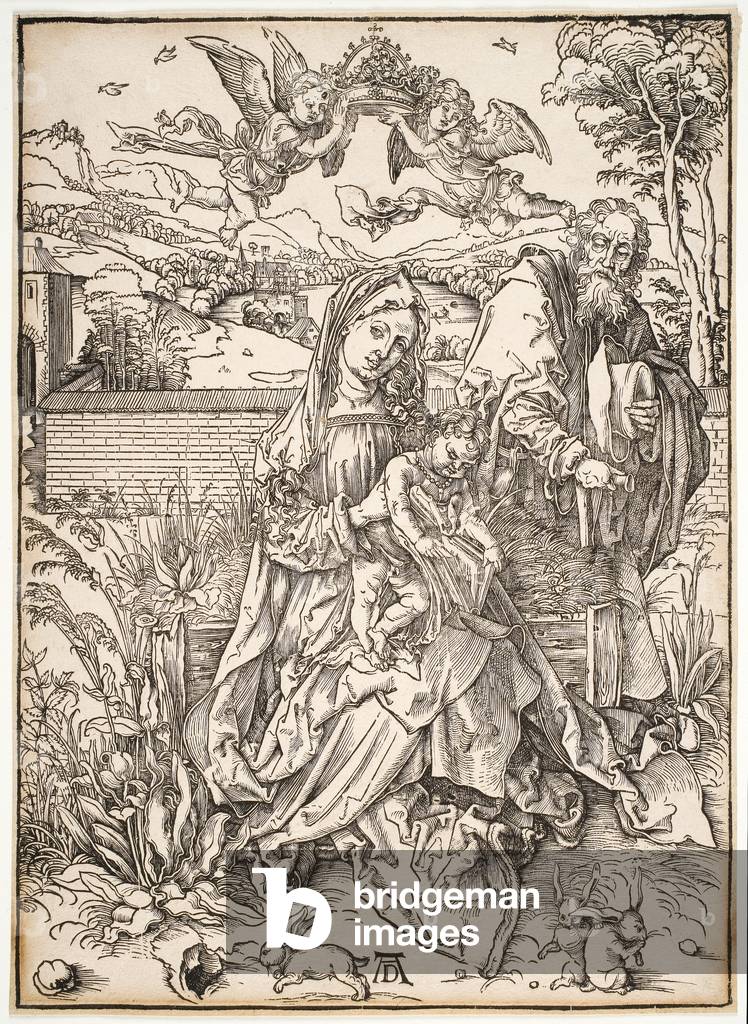 "madonna col bambino con san Giuseppe (xilografia)" di Albrecht Dürer or Duerer