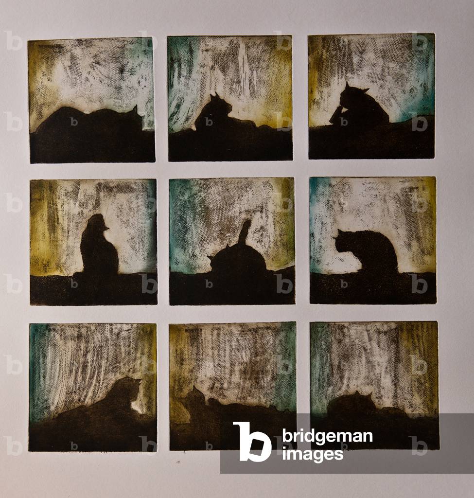 Cat mornings, 2015 (etching)