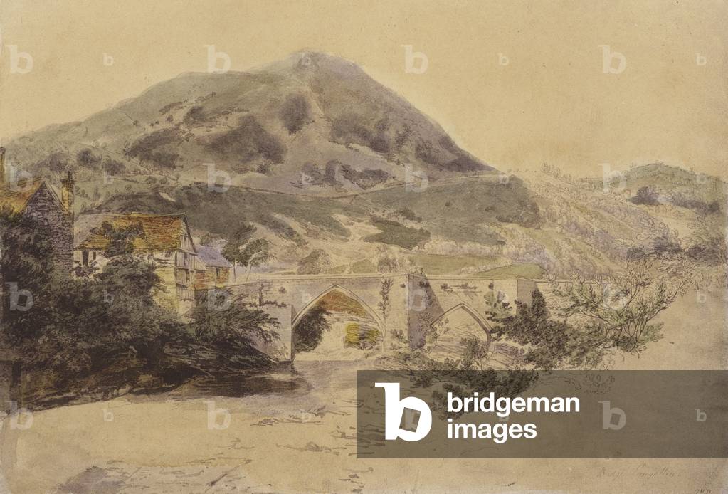 Image de Estampe représentant Pont de Llangallen (lithographie en couleur) par English School