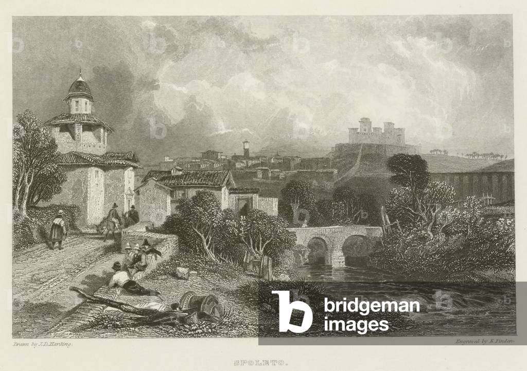 "Spoleto (incisione)" di James Duffield Harding, b/w