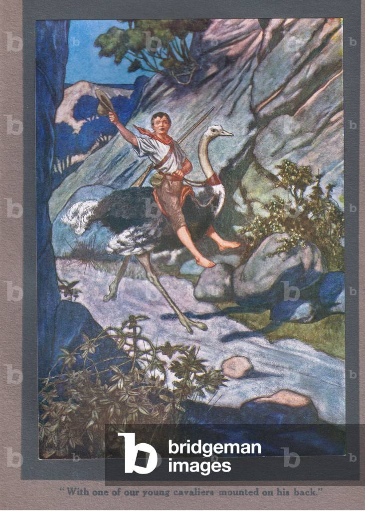 Mit einem unserer jungen Kavaliers auf dem Rücken (Farbe litho)