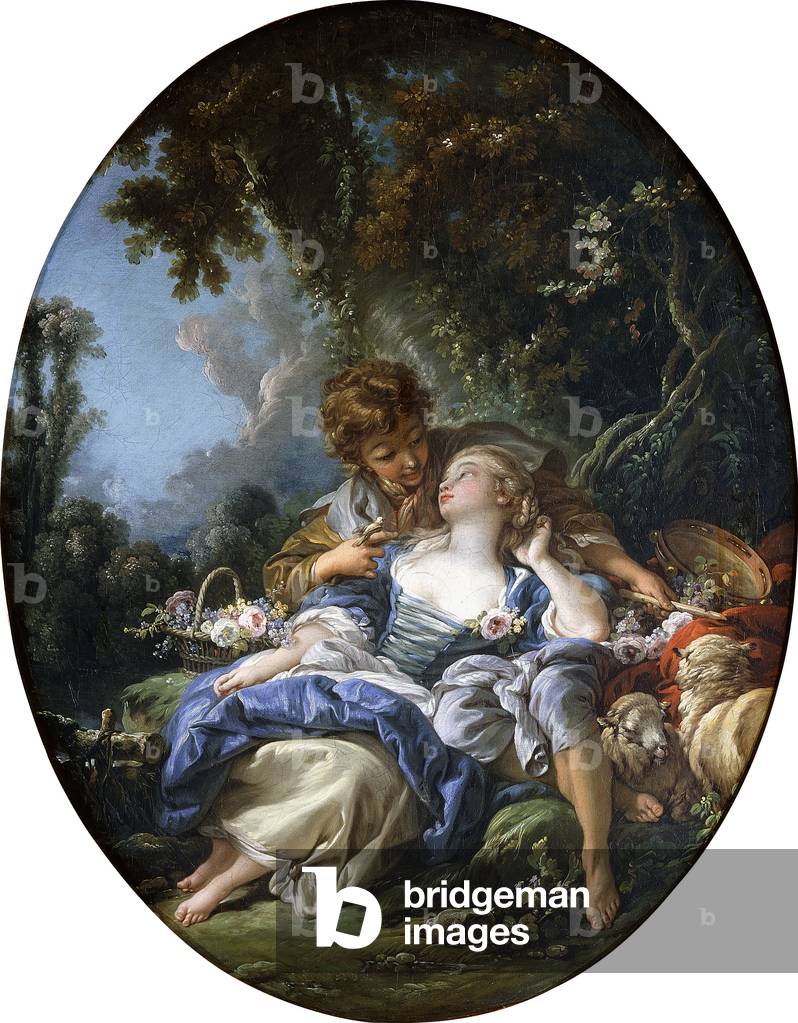 Image of Painting depicting A Shepherd and a Shepherdess in Dalliance in a Wooded Landscape, 1761 by Francois 