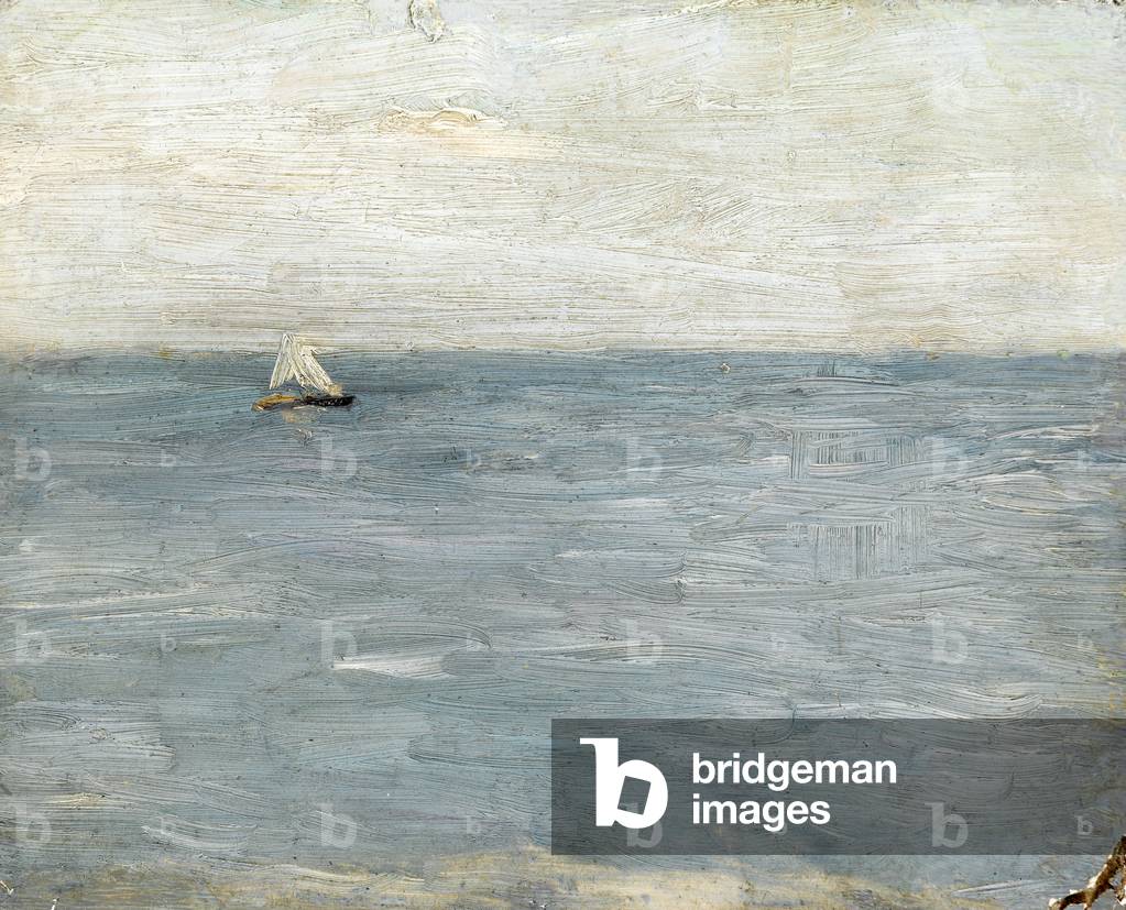 Meereslandschaft mit Segelboot (Öl auf vorbereitetem Mühlbrett)