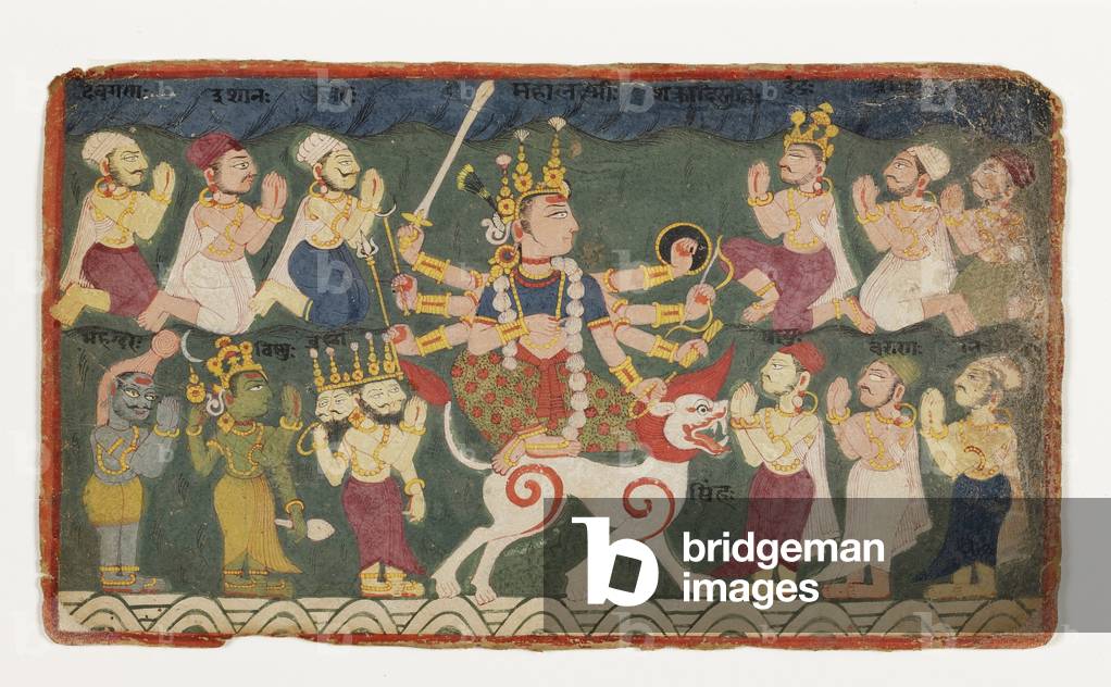 Mahalakshmi cavalcare il suo leone, dal Devimahatmya, c. 1750 (opaco w/c su carta)