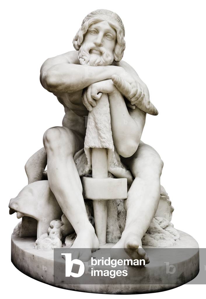 "Thor che riposa con il suo martello" 1828 di Hermann Ernst Freund, b/w