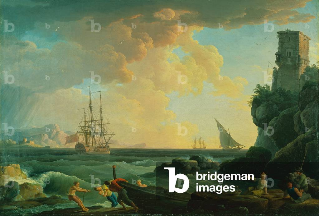 Mittelmeer-Hafenszene mit Fischer, 1768 (Öl auf Leinwand)