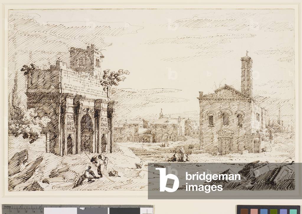 Roma: L'Arco di Septimus Severo con San Adriano, c.1742 (penna & inchiostro su matita e punta)