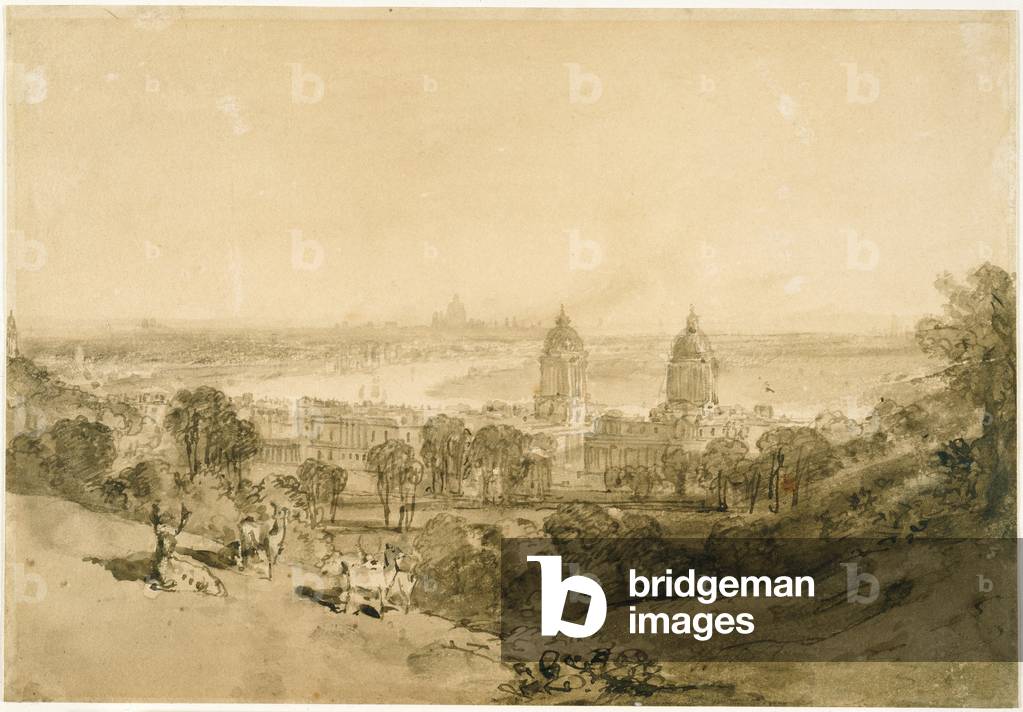 Image of Drawing depicting View of London from behind Greenwich Hospital by Joseph Mallord William Turner