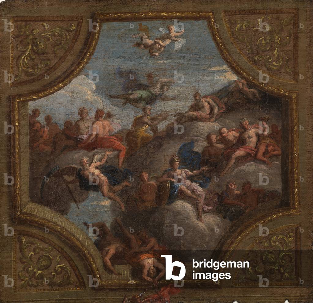 Schizzo per un soffitto decorazione, 1700 (olio su tela su tavola)