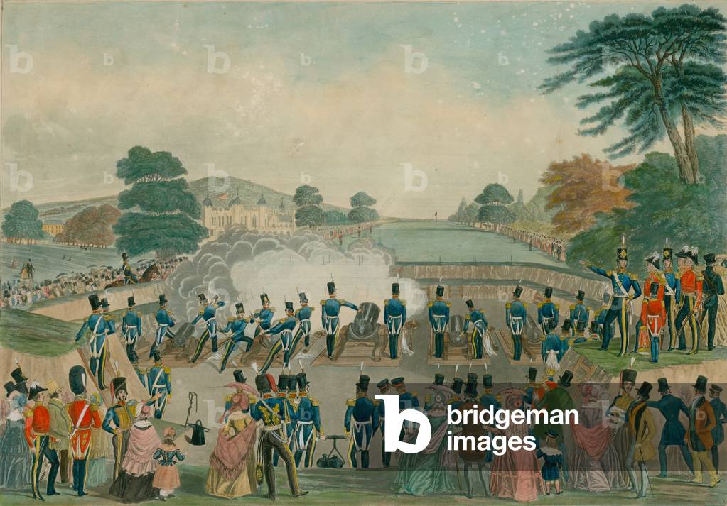 Bild von Gravur "Die Mörtelbatterie bei Woolwich" von English School