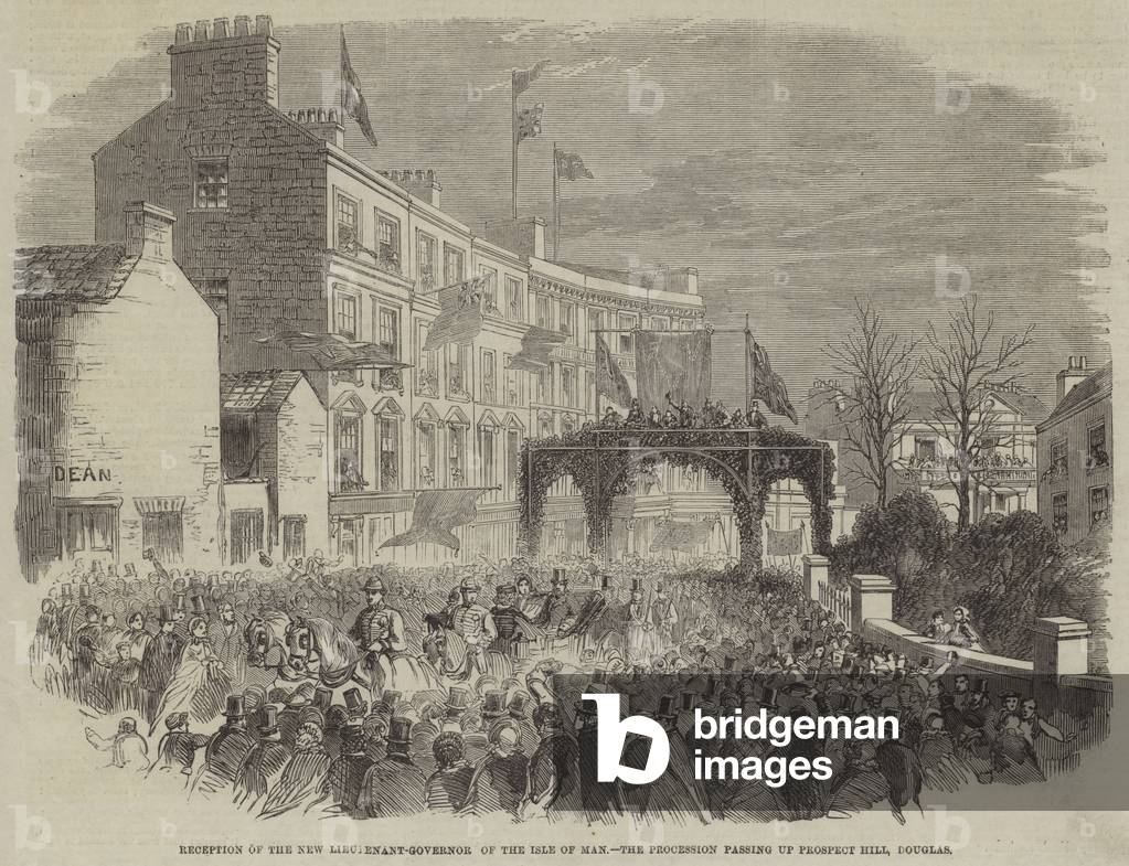 "Empfang des neuen Leutnant-Gouverneurs der Isle of Man" von English School, b/w