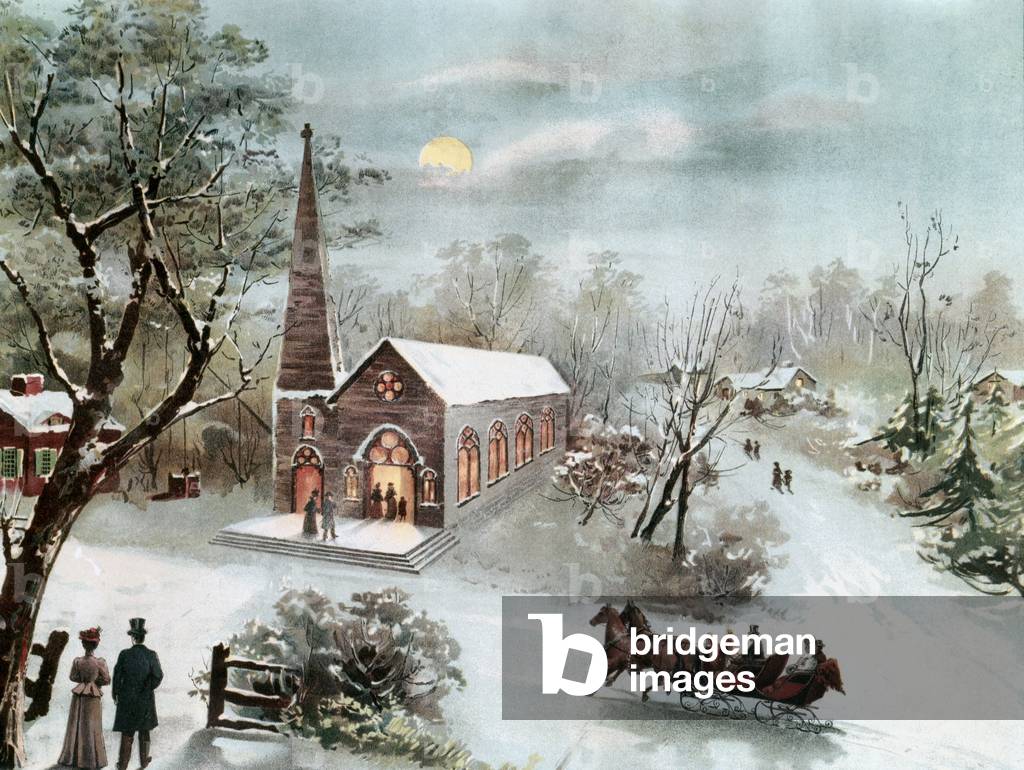 "Andando in chiesa tempo invernale 18 ° C. Artista sconosciuto"