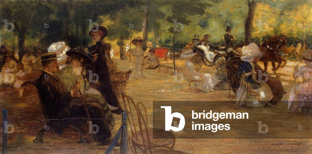 Un elegante raduno nel Bois de Boulogne, (olio e pastello su tela)