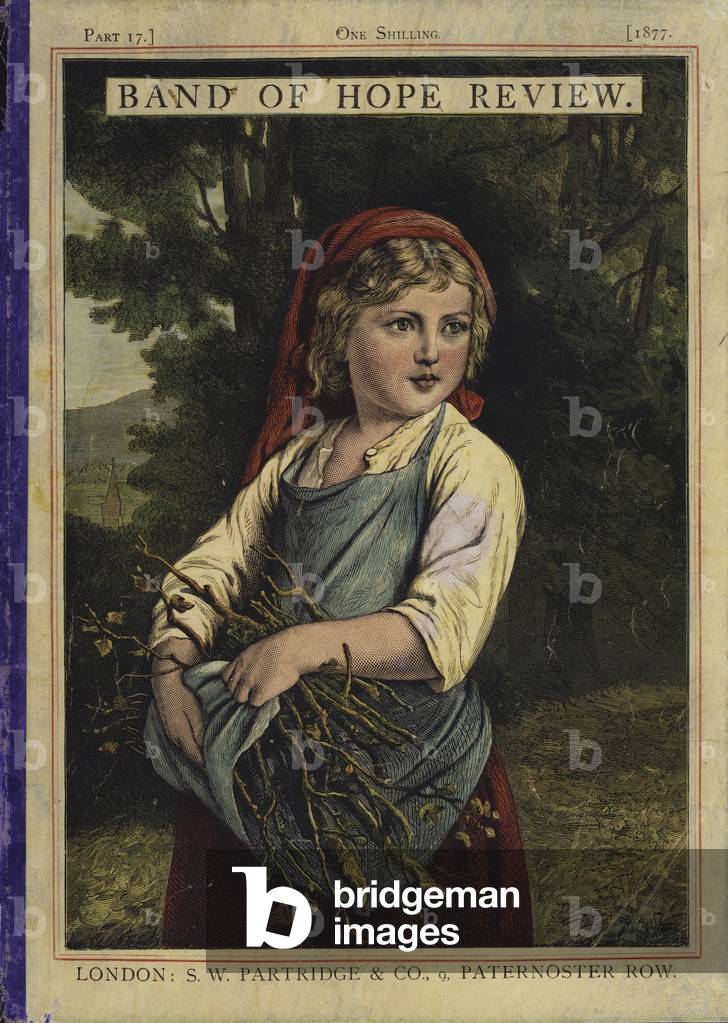 Ragazza che raccoglie legna da ardere (incisione a colori)
