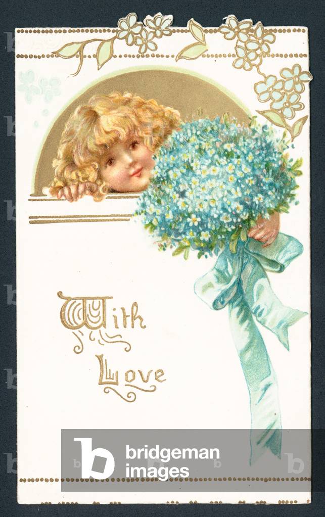 Bild von Druck "Mädchen mit Blumenstrauß" von English School