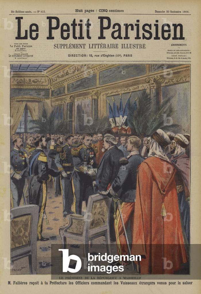 Il presidente Fallieres di Francia saluta gli ufficiali di comando delle navi straniere nella prefettura di Ma