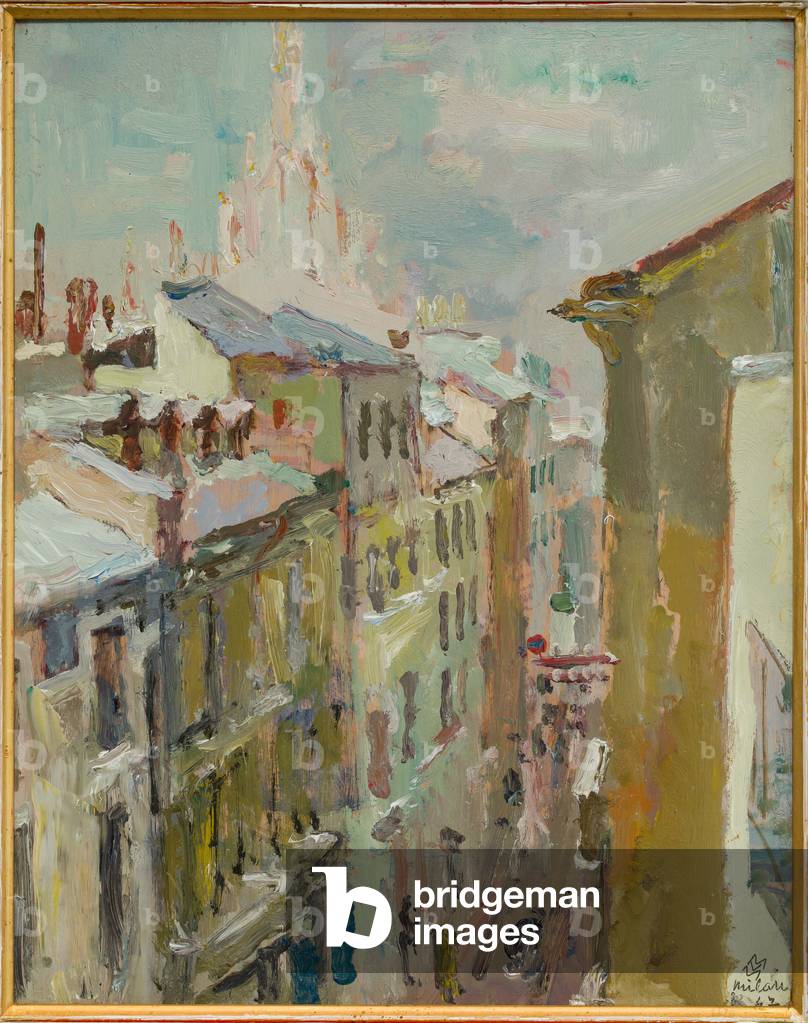 Impressione invernale in Via Cavallotti (pittura ad olio su compensato)