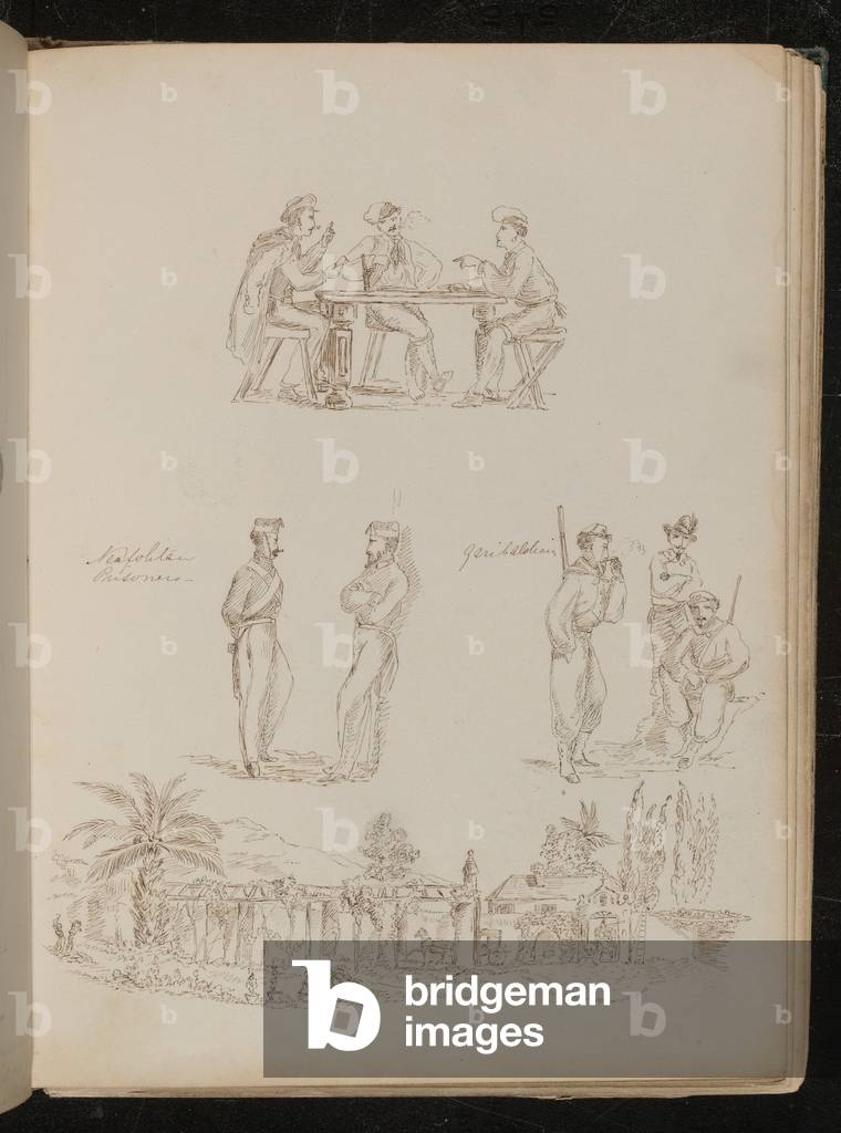 Immagine di Disegno "Tre soldati che giocano a carte" 1860 di Lady Butler