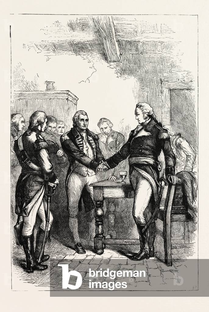 Washington Taking Leave of His Old Comrades, US, USA, 1870s Engraving