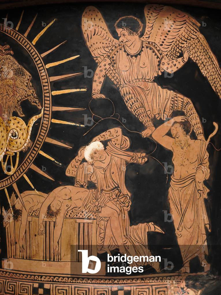 Image de Artefact représentant Détail d'un lekythos à figure rouge (céramique) -500 par Douris, b/w