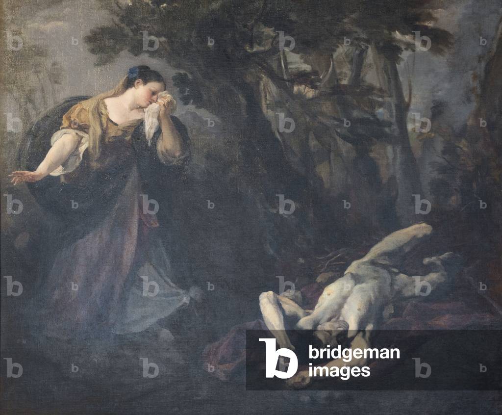 Bild von Gemälde "Die heiligen Margarete von Cortona findet die Leiche ihres Geliebten" 1728 von Marco Benefia
