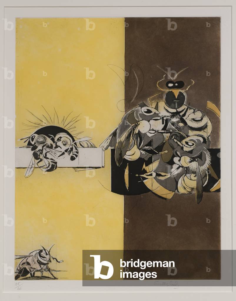 "Kampf zwischen Arbeitern und Drohnen (Farblitho)" von Graham Sutherland, b/w