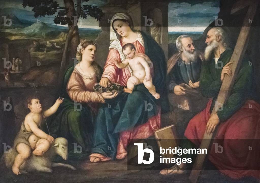 Image de Peinture représentant Sainte Famille avec Saints (huile sur toile) par Bonifazio de' Pitati