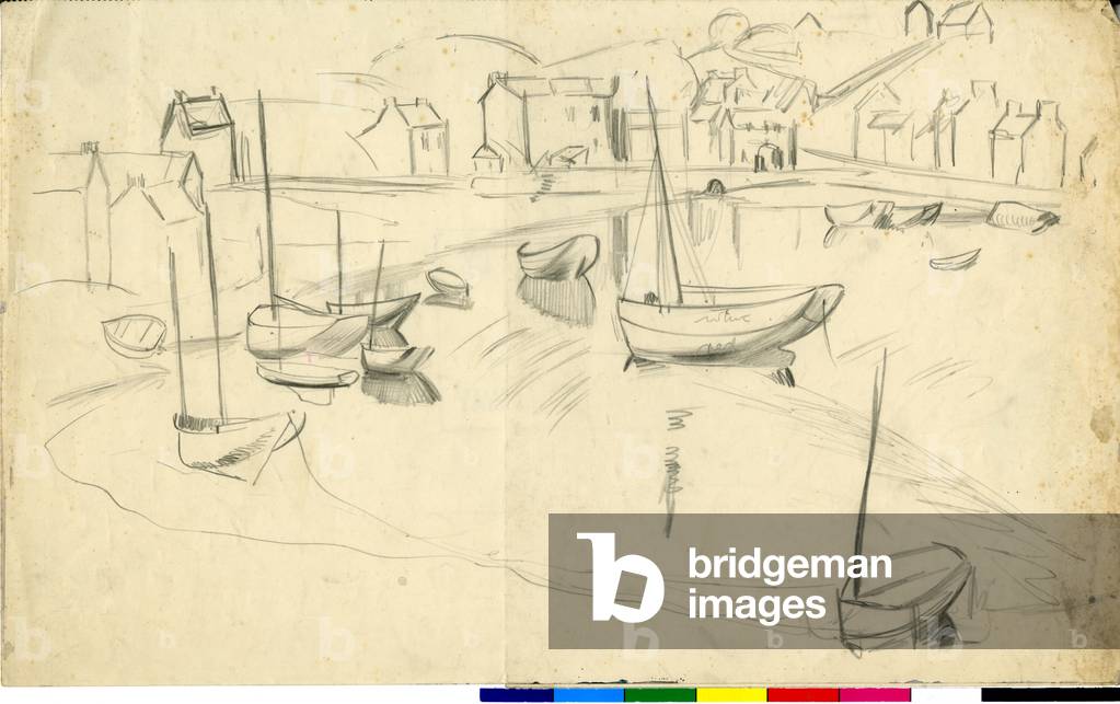 Barche a Harbour Brittany, 1927 circa (matita su carta)