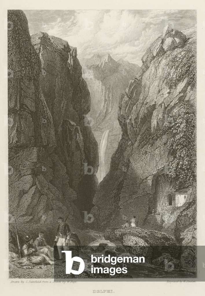 Delphes (gravure) par C. Stanfield, b/w