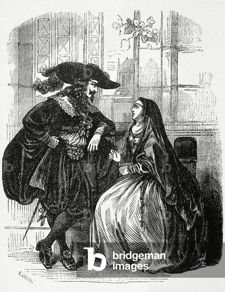 "Luigi XIII visita nel convento della Visitazione a Luise de La Fayette (1616-1655) (incisione)", b/w