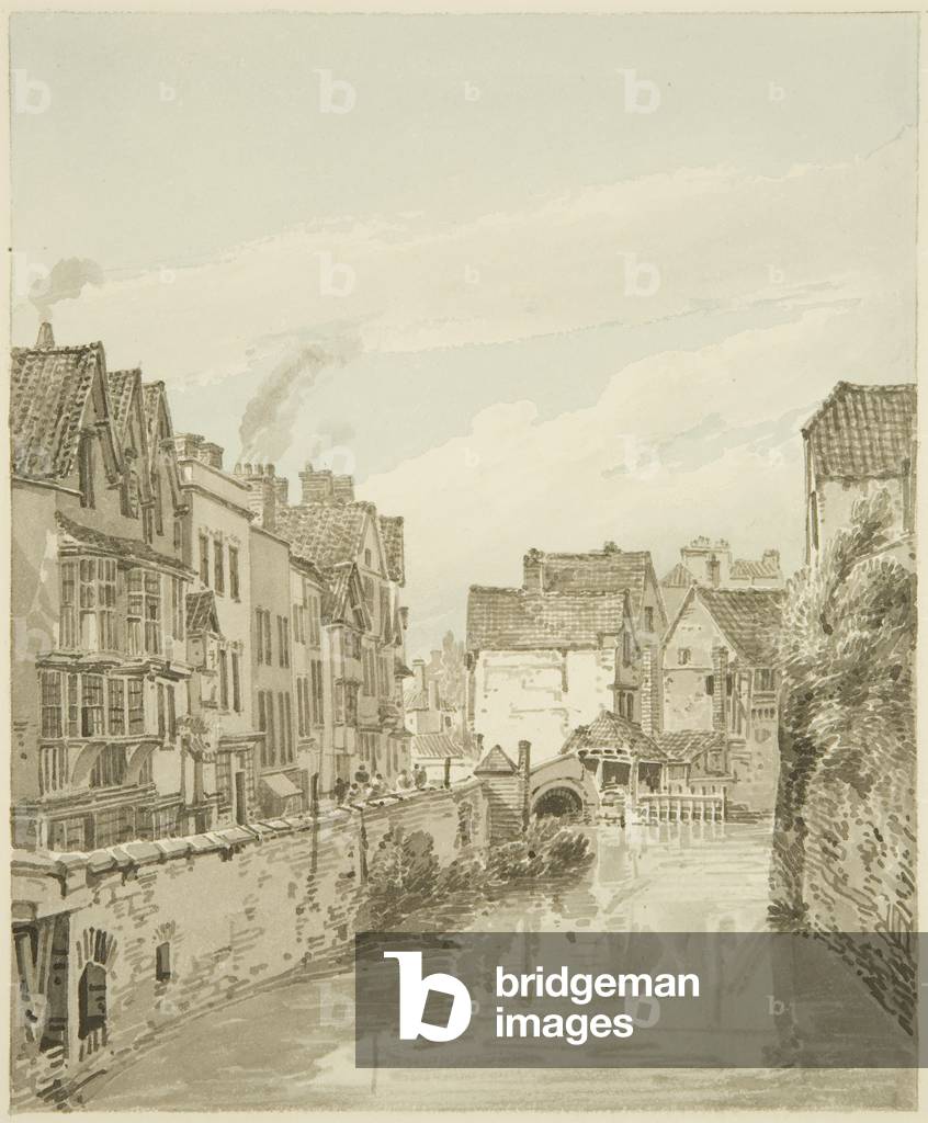 Fosso del Castello, strapiombo e ponte di Ellbroad Street, 1821 (matita e acquerello su carta)