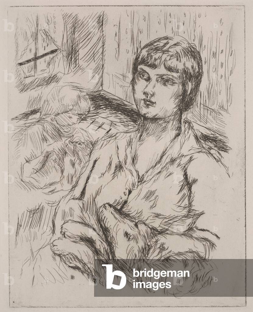 Donna con cane, illustrazione da «Dingo» di Octave Mirbeau, 1924 (acquaforte)