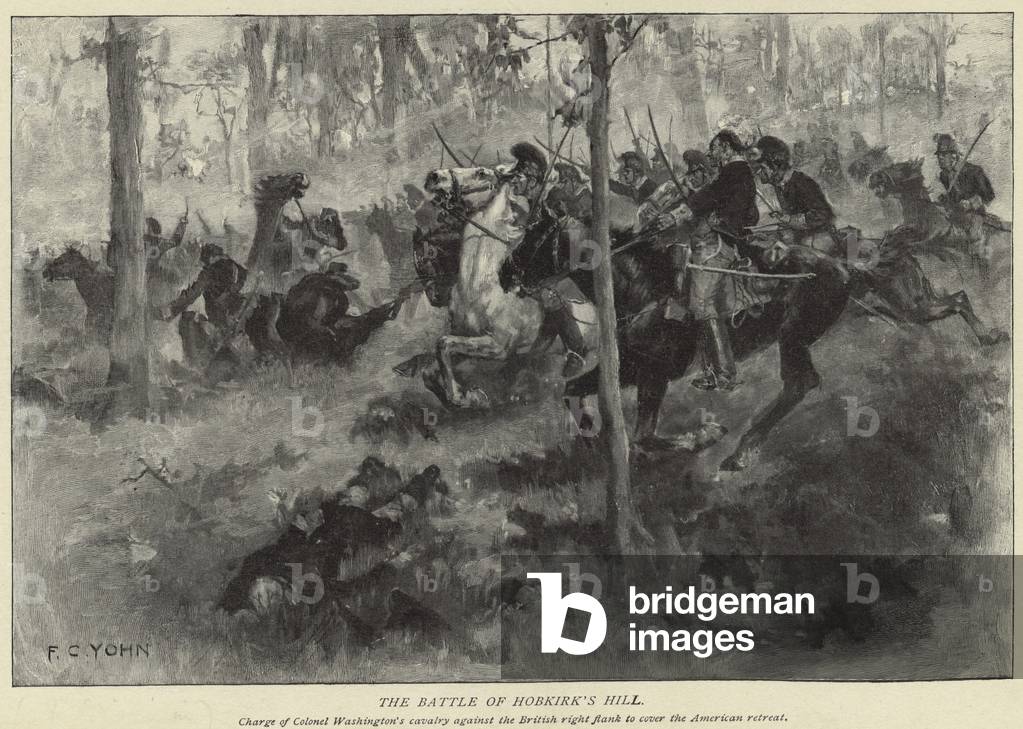 Bild von Druck "Die Schlacht von Hobkirk Hügel" 1898 von Frederick Coffay Yohn, b/w