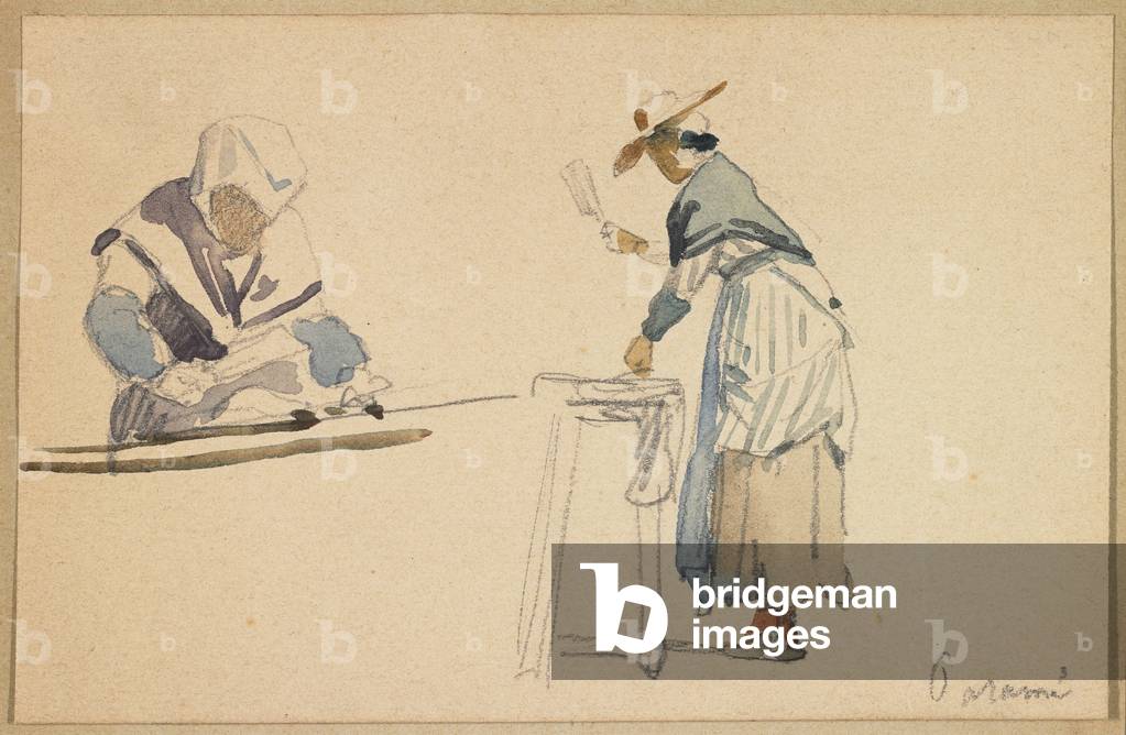 Two Washerwomen by Eugene Louis Boudin, b/w