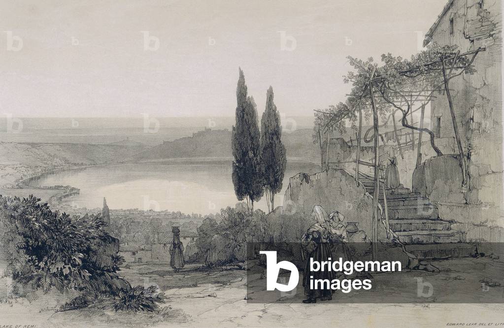 Image of Views in Rome and its environs': lake of Nemi by Lear, Edward ...