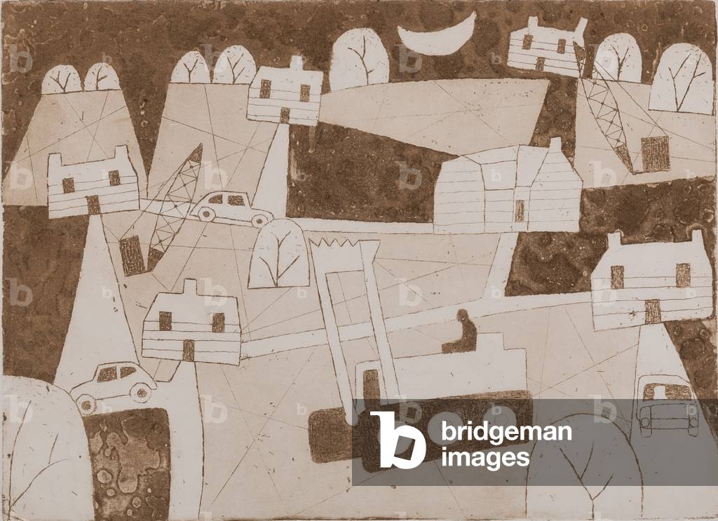 Bild von Gravur "Bulldozer" 1982 von Julian Trevelyan, b/w