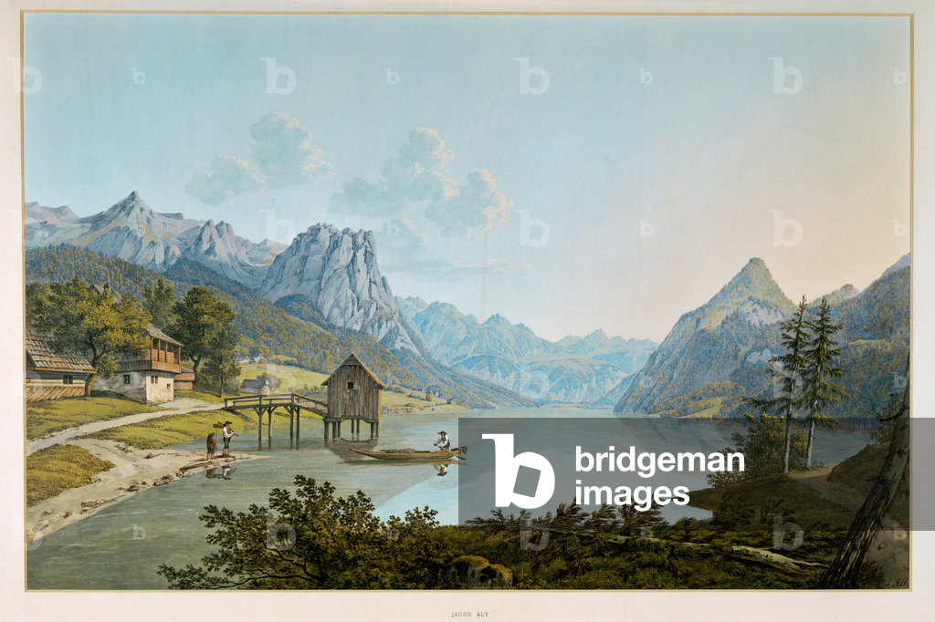Bild von Gemälde "Ein Blick auf den Traunsee (Aquarell und Gouache)" von Jakob Alt