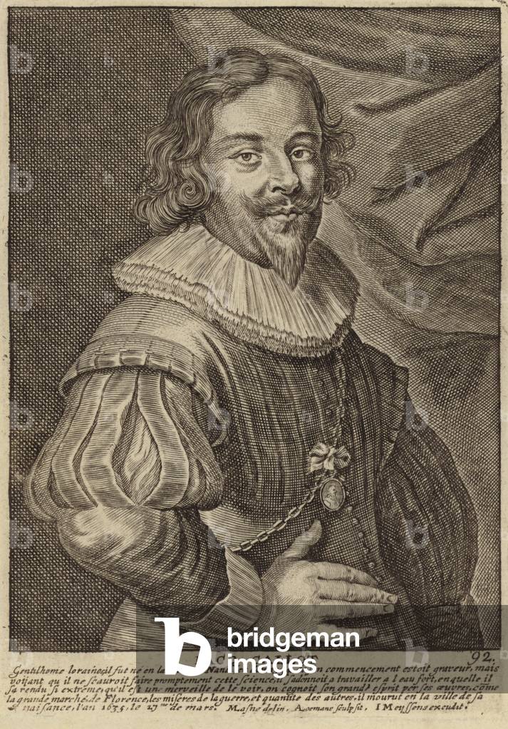 "Ritratto di Jacques Callot (incisione)" di Flemish School, b/w