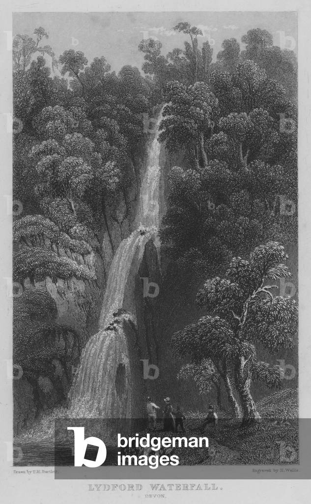 Lydford Waterfall by English Artist, b/w