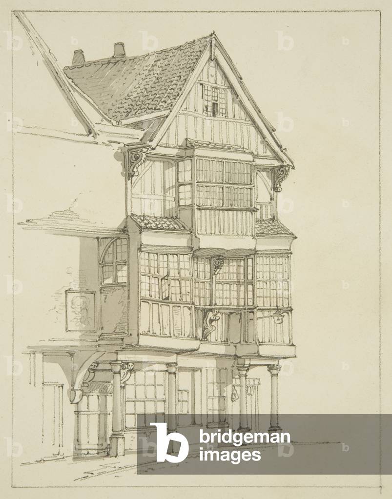 Bild von Zeichnung "Altes Haus (ehemaliger Wohnsitz von Sir John Knight) in der Temple Street (Bleistift & Aqu